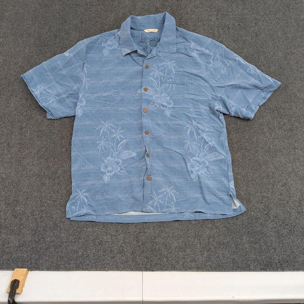 Jamaica Fox Shirt Mens Large Blue Tropical Floral Camp Button Front Workwear Top